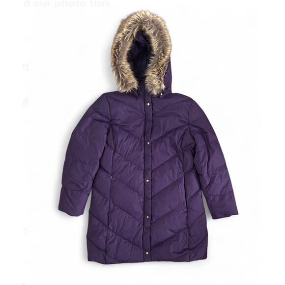 Lands' End Jackets & Blazers - Land’s End Women’s Purple Down Puffer Jacket Faux Fur Hood Size P Med 10-12